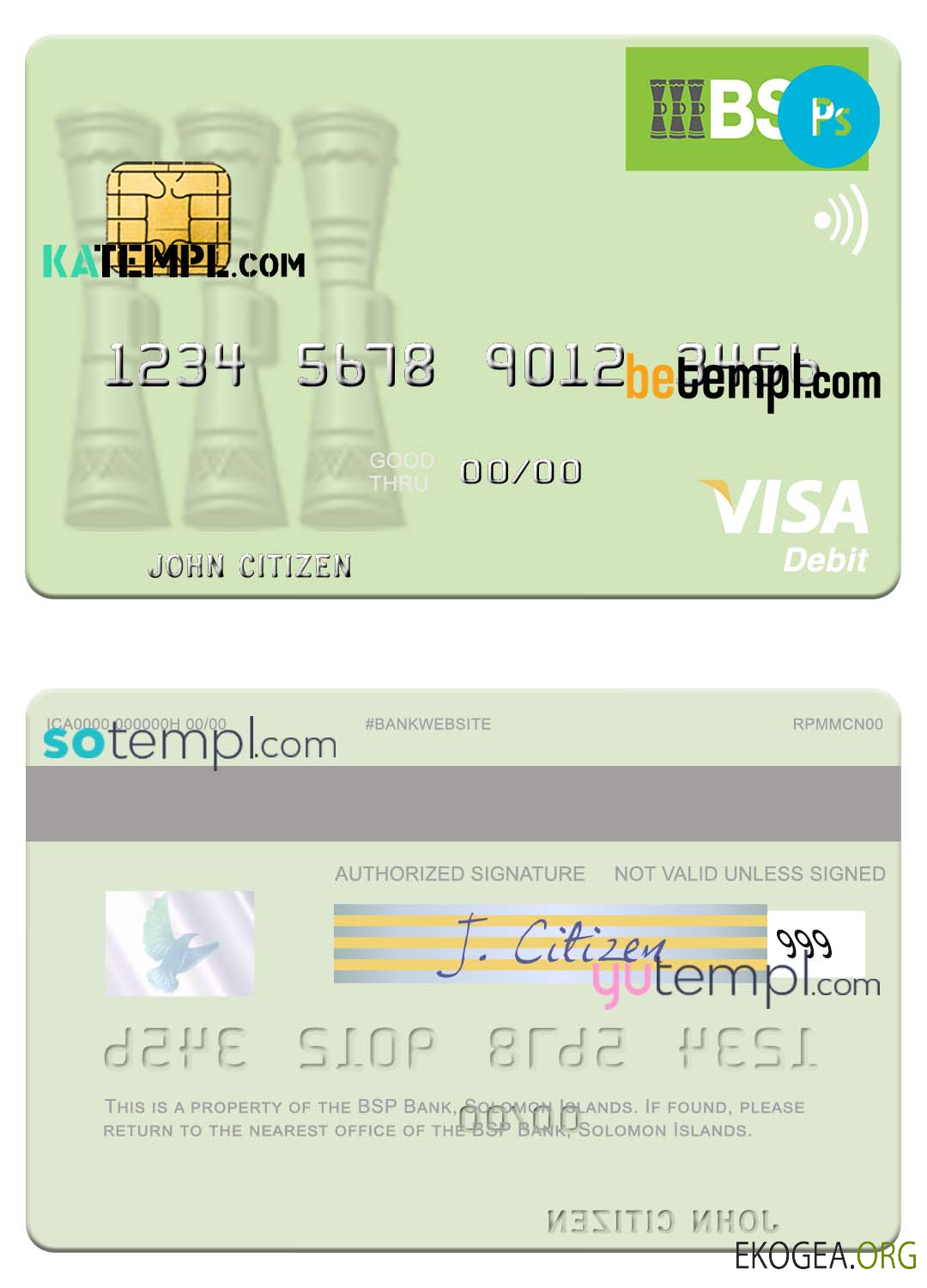 Modèle de carte de crédit de débit visa BSP Bank des Îles Salomon au format PSD